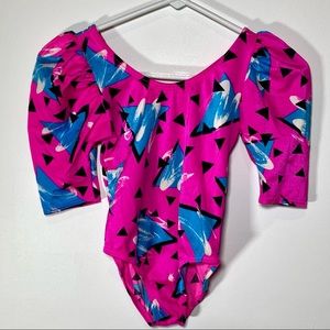 vintage 70s pink and blue bodysuit size XS